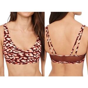 New Aerie Offline Animal Print Mesh Back Plunge Sports Bra Red Pink Size XS